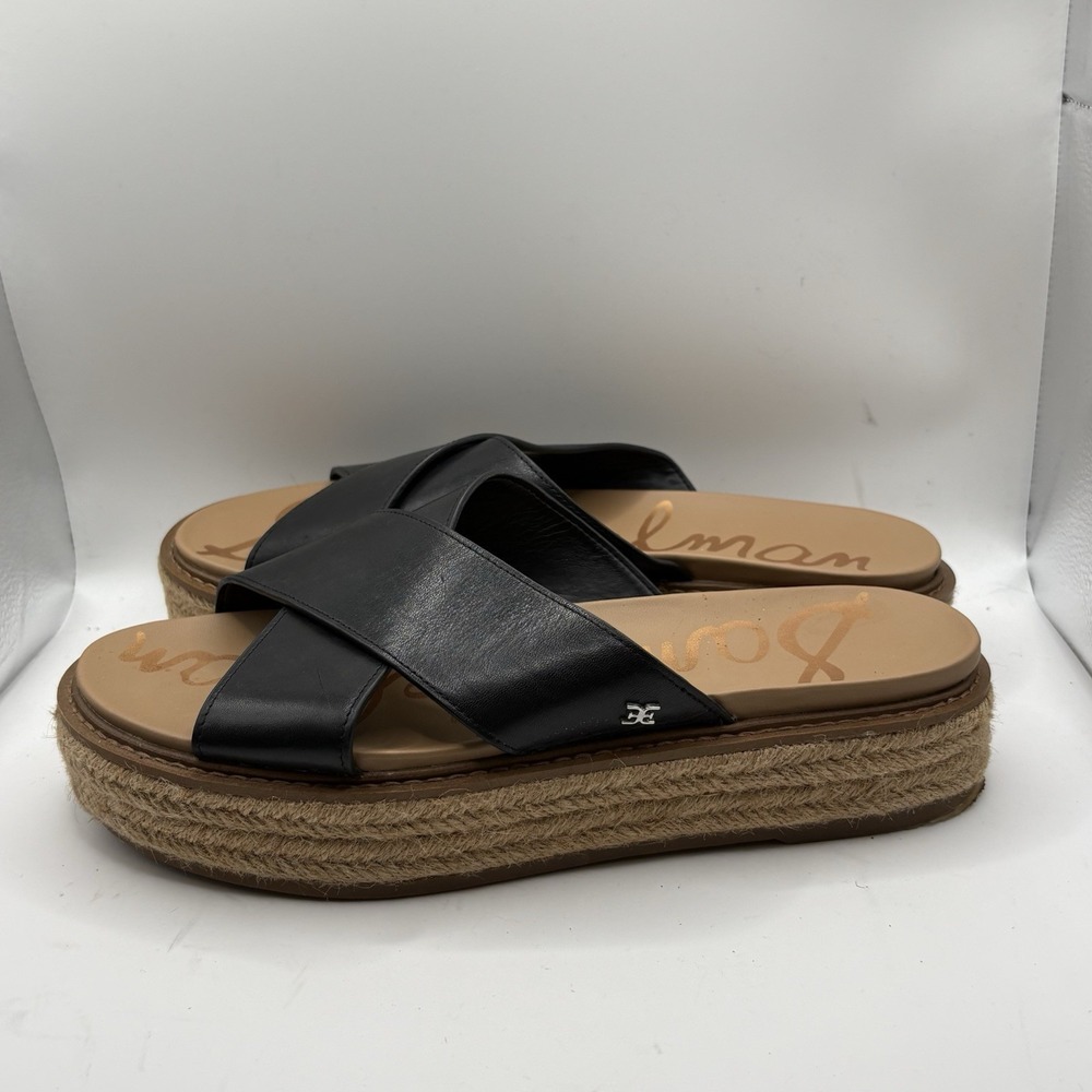 SAM EDELMAN Womens Black Korina Platform Slip On Leather Espadrille Shoes 9.5 M